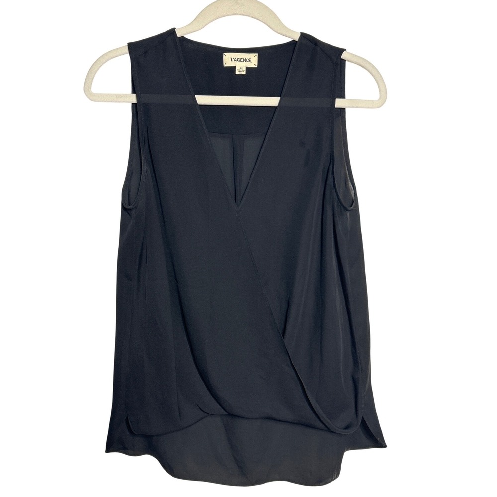 L'Agence Draped Sleeveless Blouse Black 100% Silk Size S/P Retail: $275 EUC